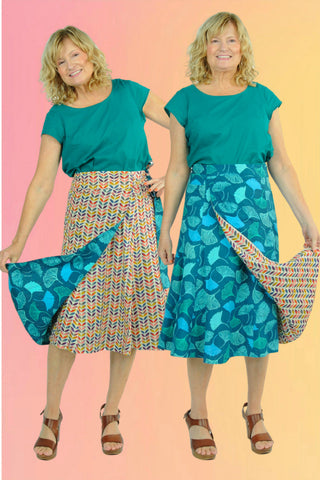 Reversible Wrap Skirt: Rainforest & Sea