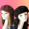 Glitter Embroidered Wool Beret: Wine