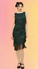 Dark Green Glitter Fringe Bias Hem Dress