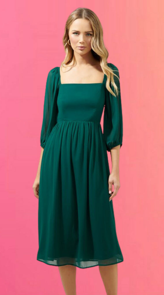 Amaretto Puff Sleeve Midi Dress