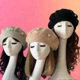 Pearl Embroidered Beret: Latte