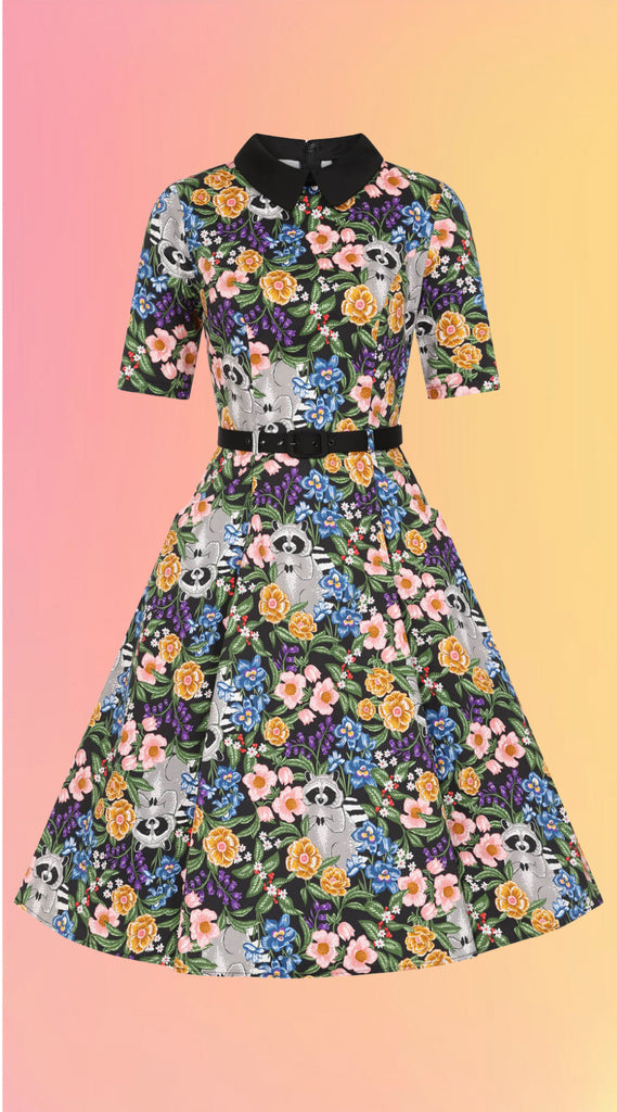Forest Floral Raccoon Swing Dress