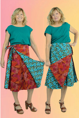 Reversible Snap Skirt: Peacock-Dahlia