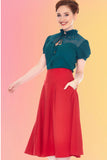 Red Hi-Waisted Flared Skirt