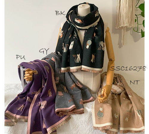 Prim Kitty Cashmere Feel Scarf: Purple