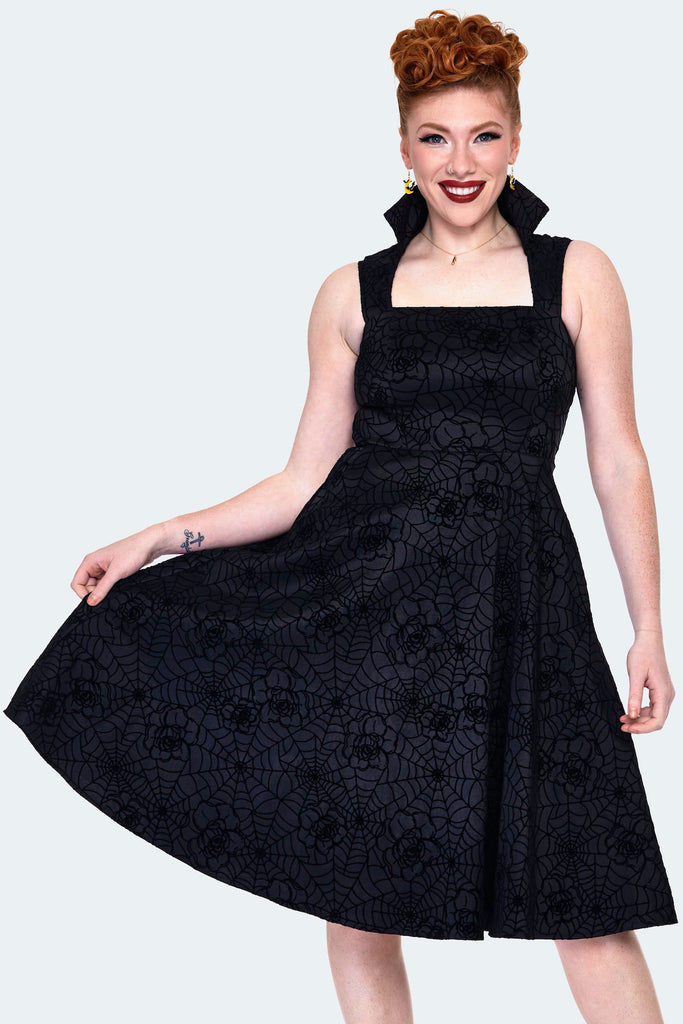Floral Spider Web Flocked Dress