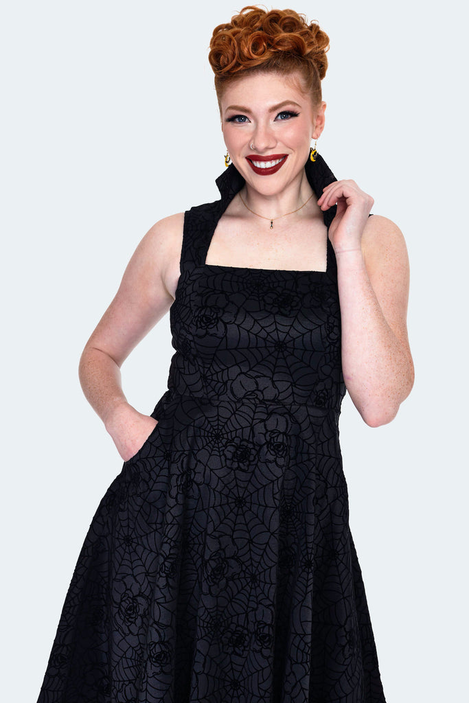 Floral Spider Web Flocked Dress