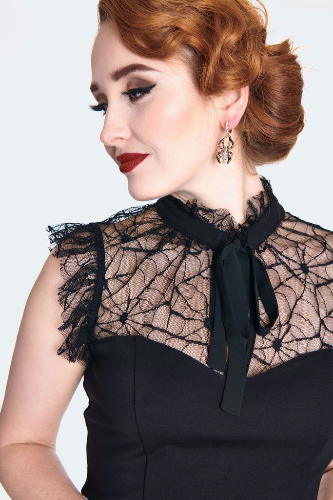 Web Lace Tie Collar Top
