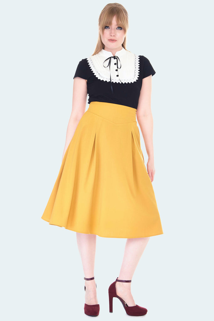 Mustard Hi-Waisted Flared Skirt