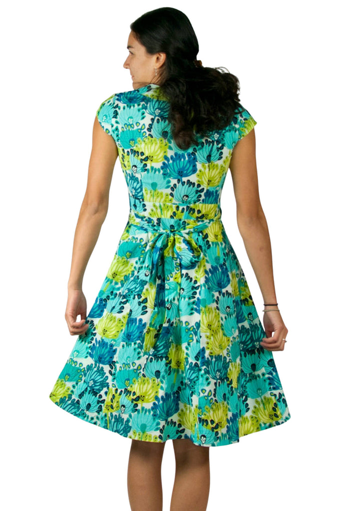 Peacock Flower Cotton Wrap Dress