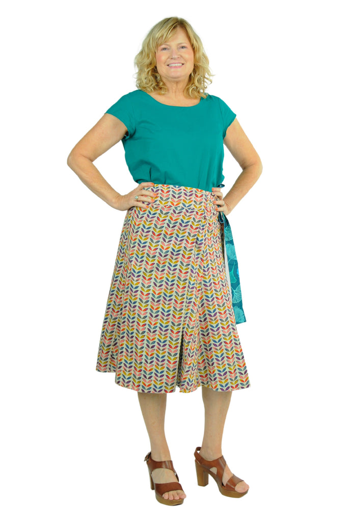 Reversible Wrap Skirt: Ginko-Rainbow Leaves