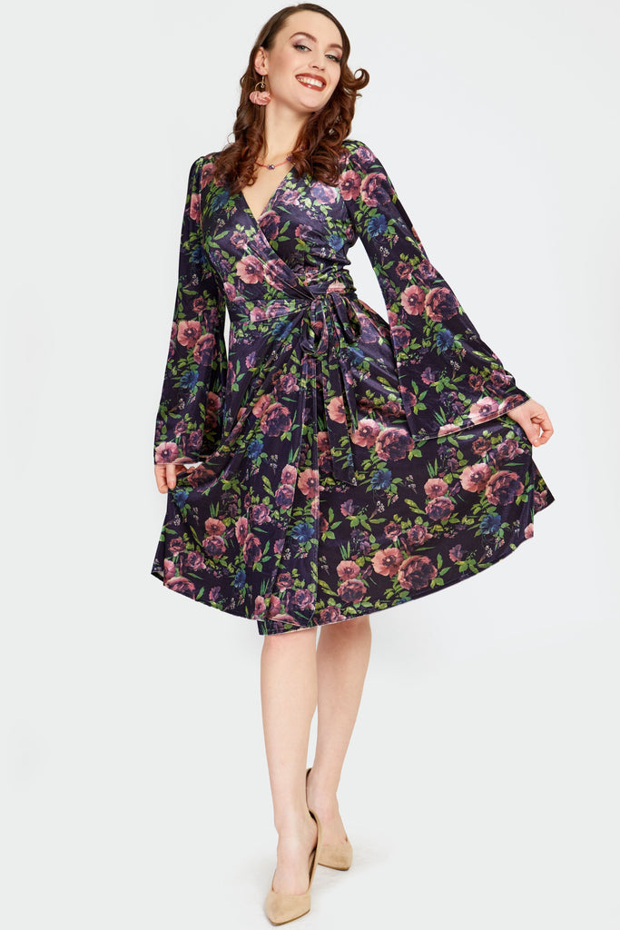 Floral Velvet Wrap Dress