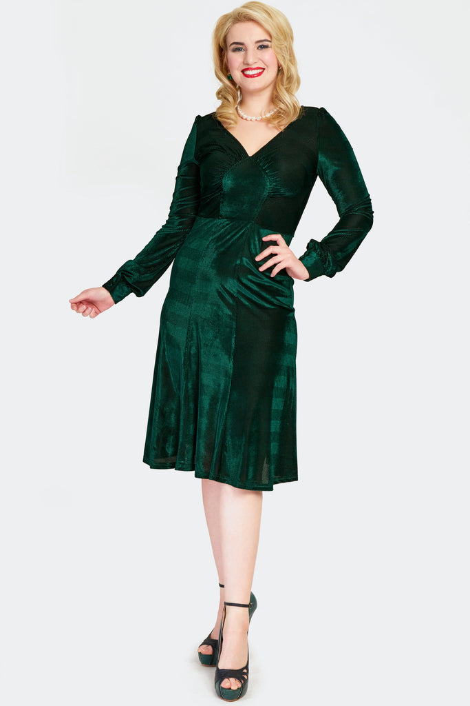 ZigZag Green Velvet Dress