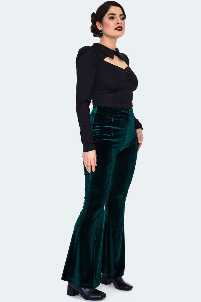 Green Velvet Flared Pants