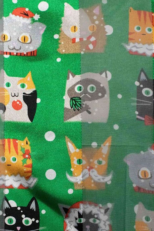 Christmas Cats Silky Scarf: Green