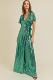 Glamour Green Sequin Wrap Dress