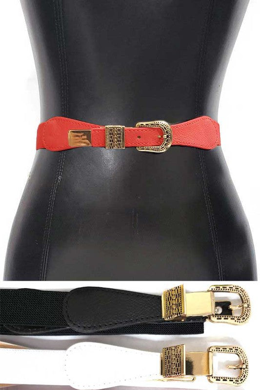 Skinny Gold Buckle Belt: Black