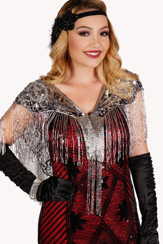 Beaded Sparkles Fringe Shawl: Dark Silver