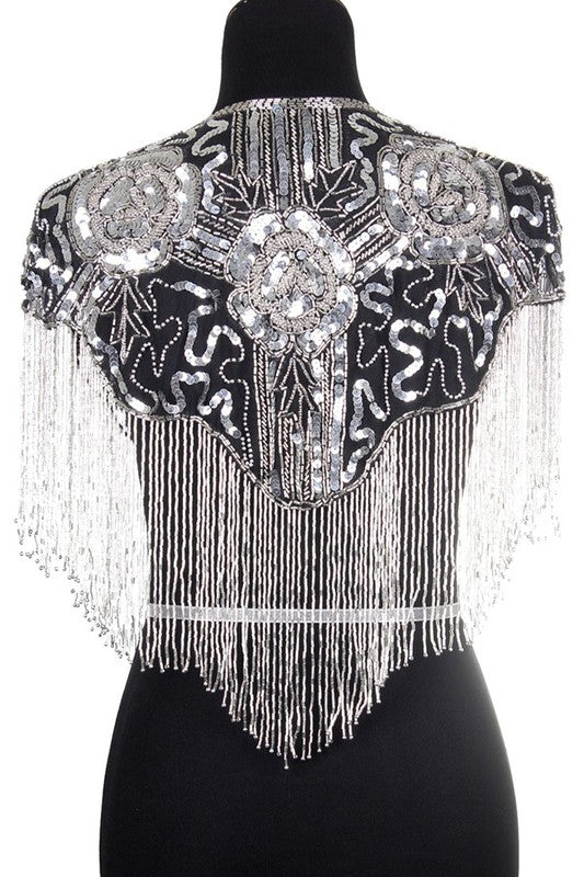 Beaded Sparkles Fringe Shawl: Dark Silver