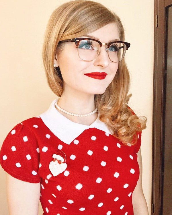 Pop Dots Peter-Pan Collar Pullover: Red