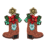 Christmas Cowboy Boot Earrings: Brown