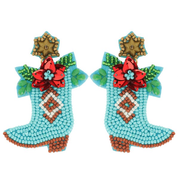 Christmas Cowboy Boot Earrings: Blue