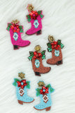 Christmas Cowboy Boot Earrings: Blue