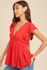 Cherry Red Flutter Sleeve Top