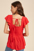Cherry Red Flutter Sleeve Top