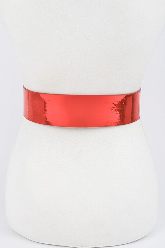 Mirror Metallic Buckle Belt: Red