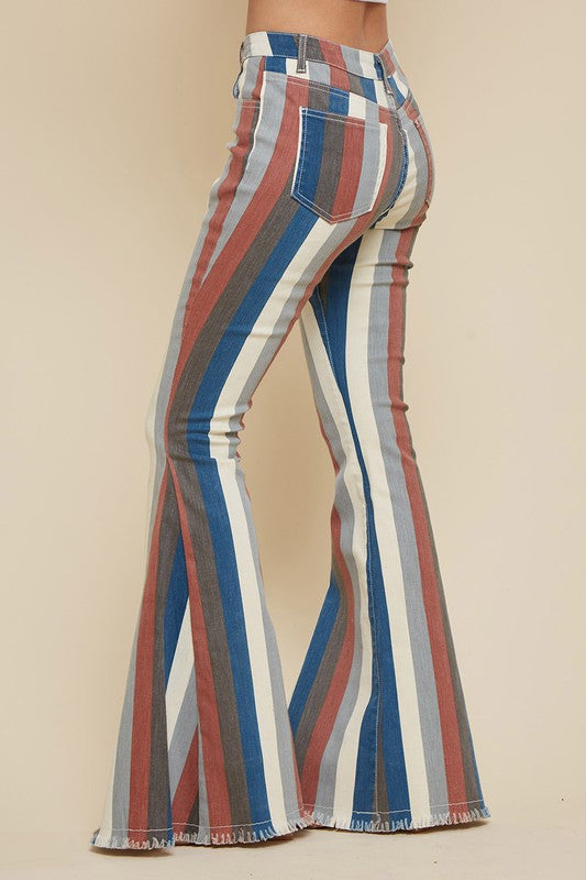 Striped Ivory/Grey Bell Bottom Jeans – Culture-Craze Website