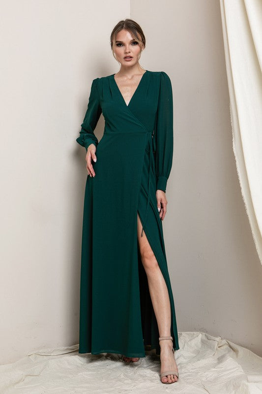 My Whole Heart Emerald Green Long Sleeve Wrap Dress