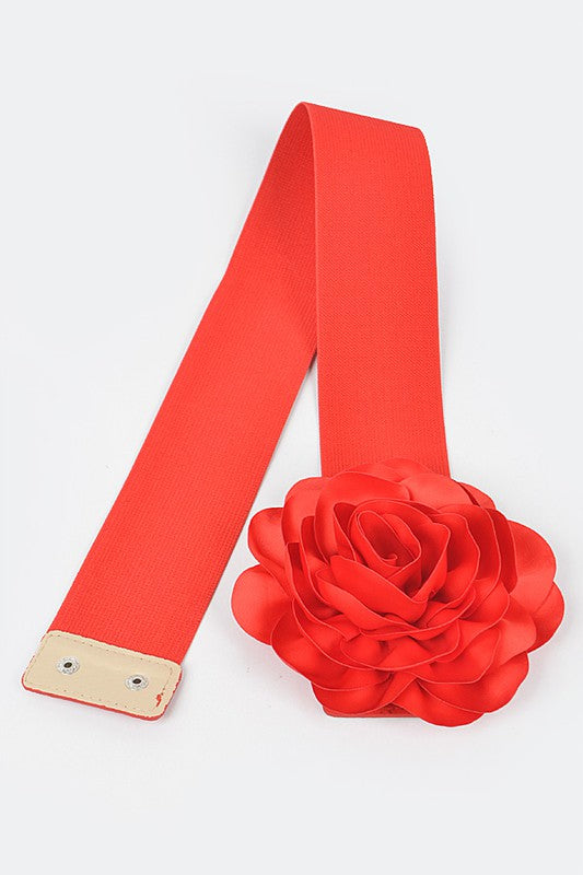 Silk Floral Stretch Belt: Red