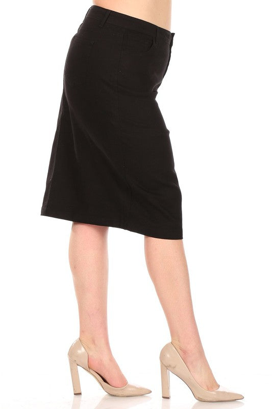 Black Stretch Twill Pencil Skirt