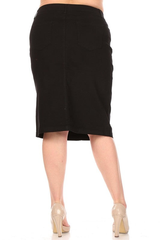 Black Stretch Twill Pencil Skirt