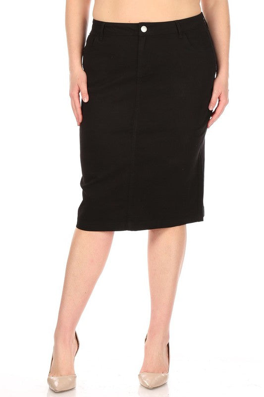 Black Stretch Twill Pencil Skirt