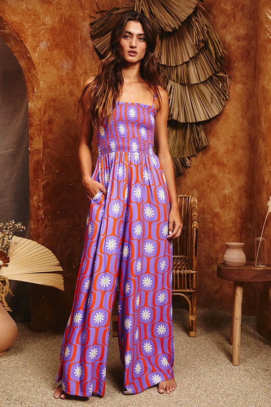 Daisy Maze Smocked Jumpsuit
