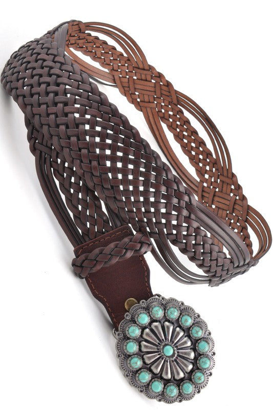Leather Western Concho Belt: Brown