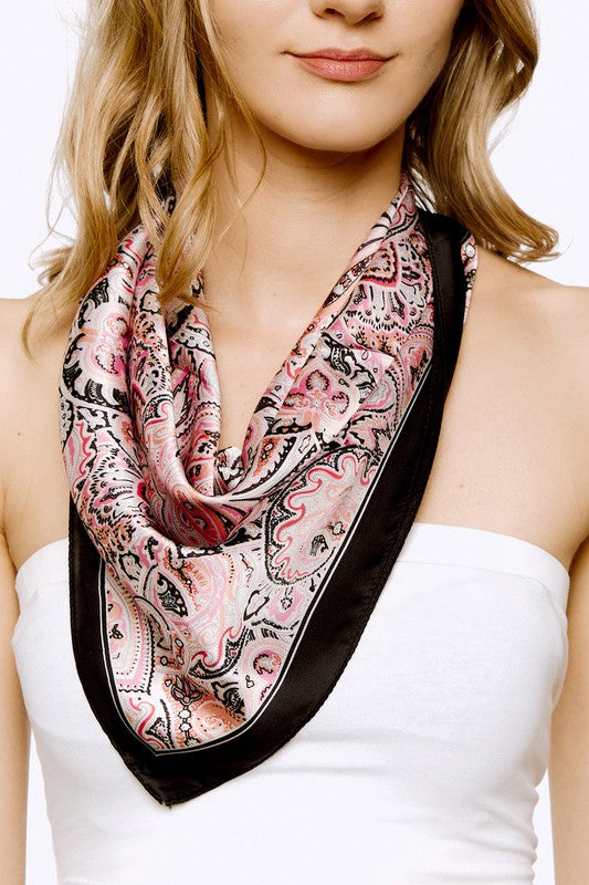 Pink  & Black Pailsely Silky Scarf