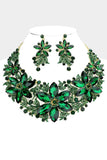 Glass Holiday Floral Necklace: Green