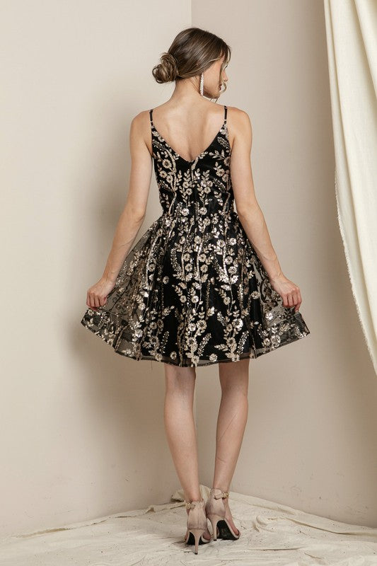 Black Gold Glitter Mini Dress