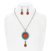 Western Concho Necklace Set: Turq-Red