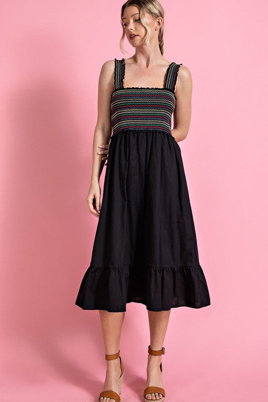 Rainbow Smocked Sundress: Black
