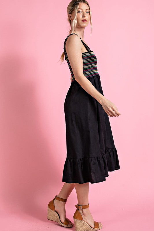 Rainbow Smocked Sundress: Black