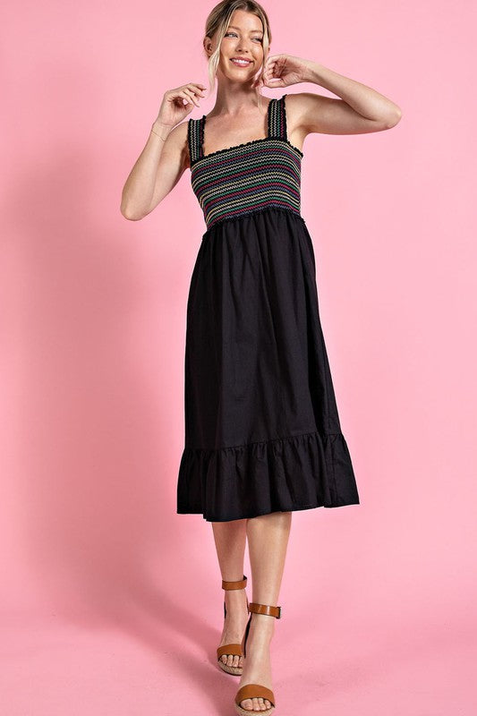 Rainbow Smocked Sundress: Black