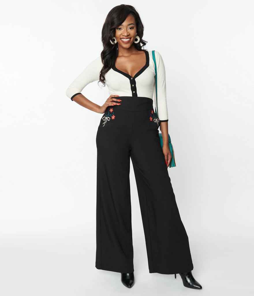 Embroidered Wide Leg Pant