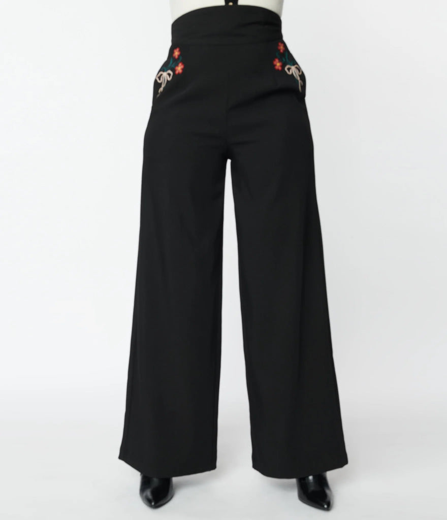 Embroidered Wide Leg Pant