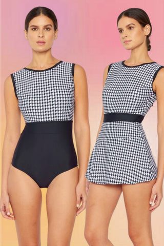 Vintage Style 1 Piece Swimsuit: White on Blue Dots