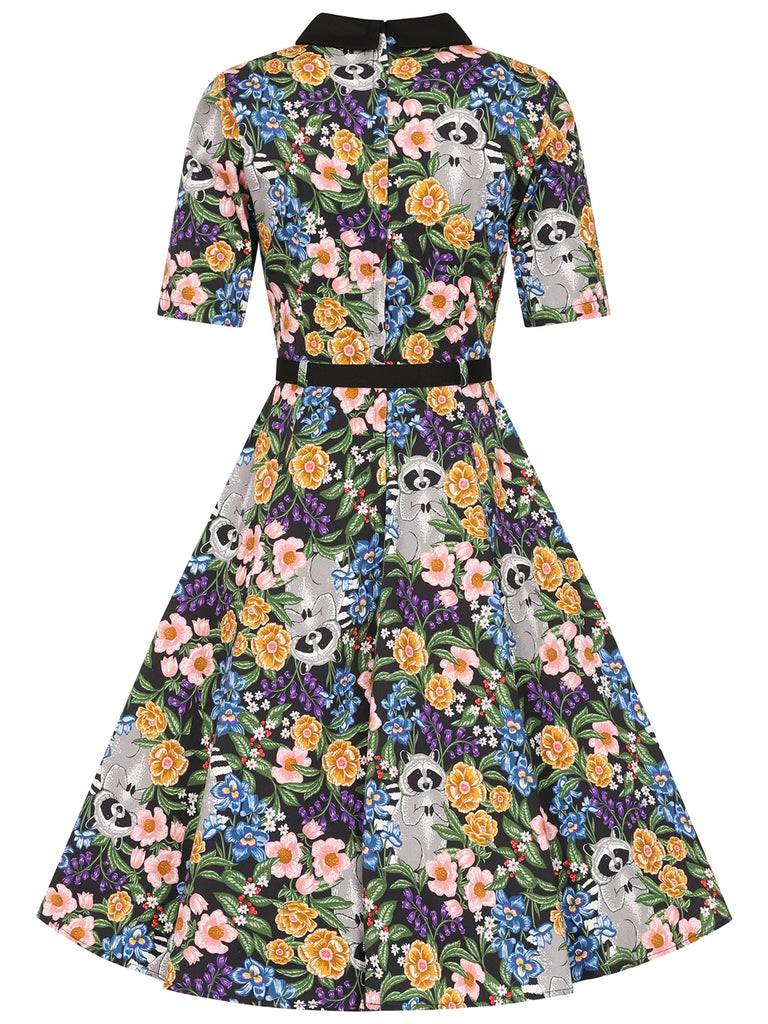 Forest Floral Raccoon Swing Dress