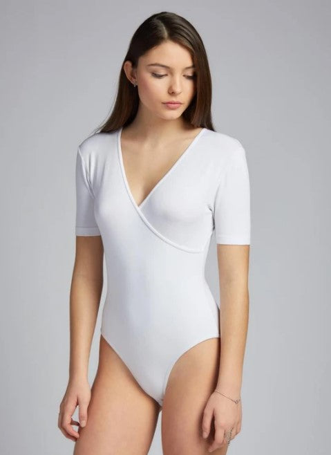 Bamboo Wrap Front Body Suit: Black